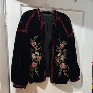 Zara Black and Red Bomber Jacket with Embroidered Details